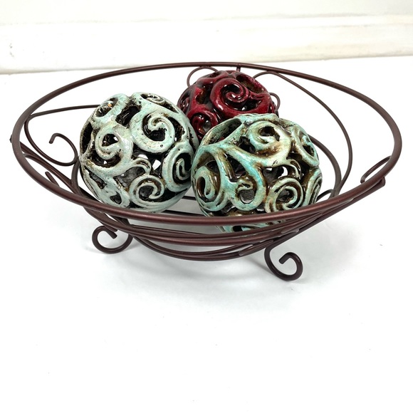Scroll Wrought Iron Bowl with 3 Hobby Lobby Decorative Balls - Picture 2 of 8